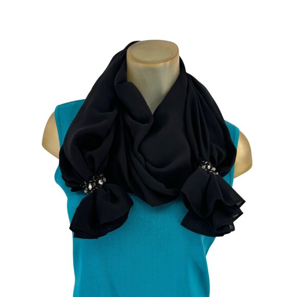 Black Evening Scarf With Rhinestone Embellishments fashion 27 x 60 - Picture 3 of 5